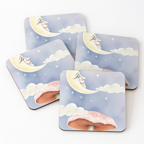 Item preview, Whimsical Watercolor Crescent Moon and Mushrooms designed and sold by Vida e Arte.