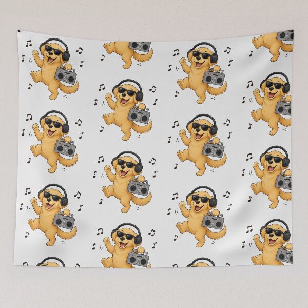 Item preview, Cool Golden Retriever Dog Listening to Music Kawaii Retro Boombox designed and sold by Seculinator.