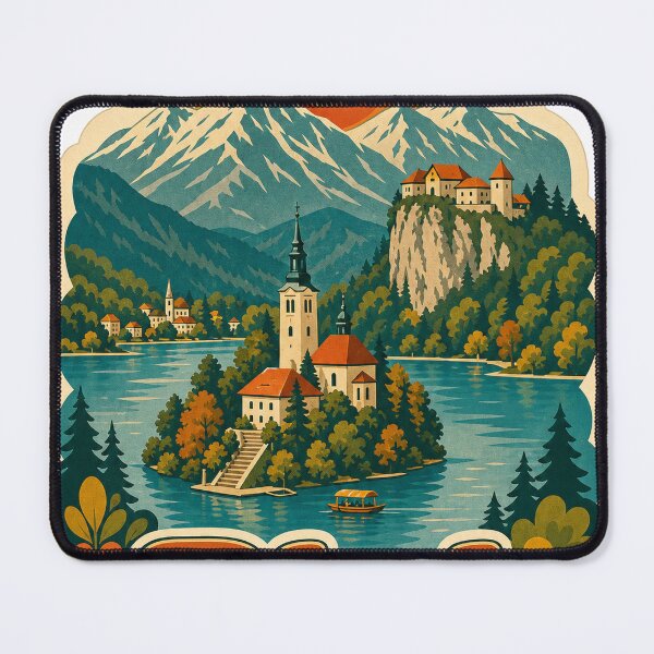 Item preview, Bled Slovenia Travel Souvenir - Retro Illustration designed and sold by VisualArtsOasis.