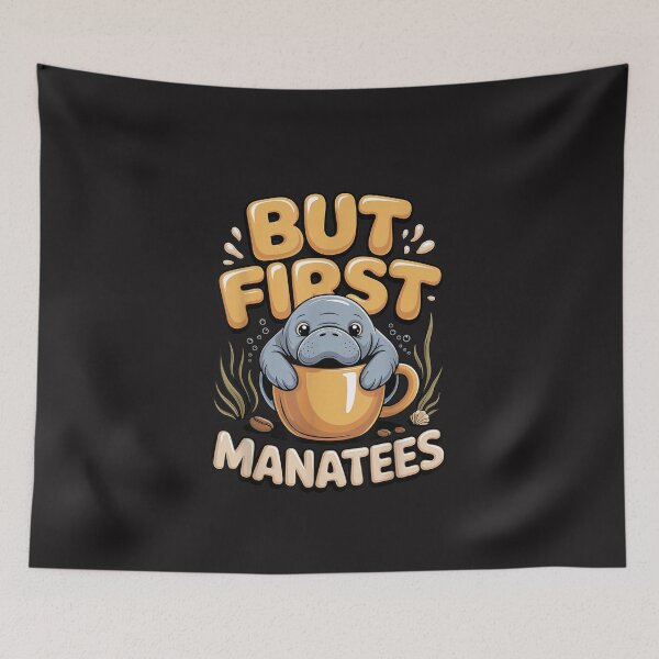 Item preview, But First Manatees Funny Sea Cow Ocean Animal Lover Cartoon Design designed and sold by kiralynstration.