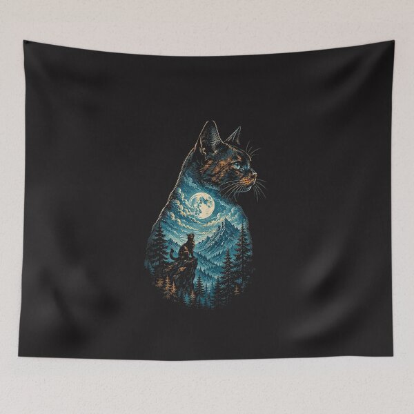 Item preview, Tortoiseshell Cat Moon Forest Art Vintage Feline Lover Nature Design designed and sold by kiralynstration.