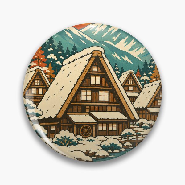 Item preview, Shirakawa-go Japan Travel Souvenir - Retro Illustration designed and sold by VisualArtsOasis.