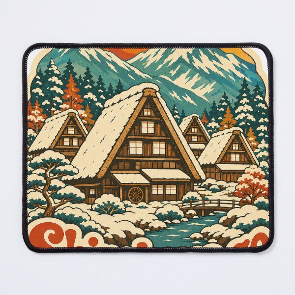 Item preview, Shirakawa-go Japan Travel Souvenir - Retro Illustration designed and sold by VisualArtsOasis.