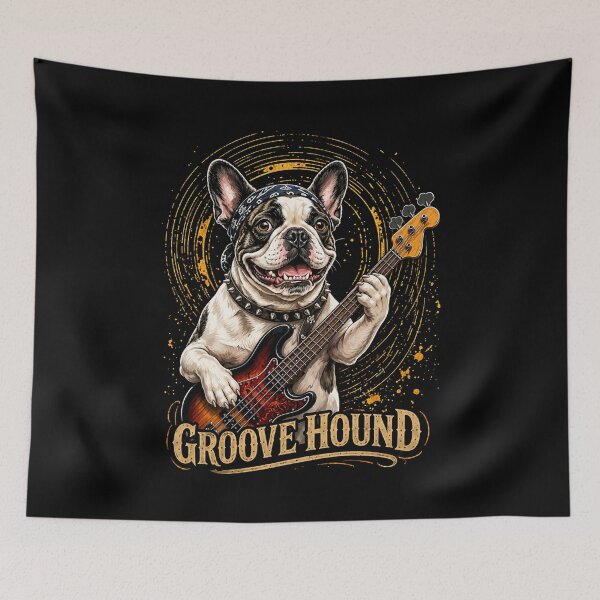 Item preview, French Bulldog Playing Bass Guitar – Rhythm Hound Music Dog Illustration designed and sold by thoughtswear.