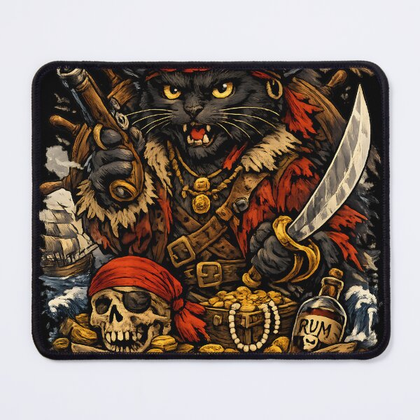 Item preview, Paws of Fury – Pirate Cat with Saber and Treasure designed and sold by meshhead.