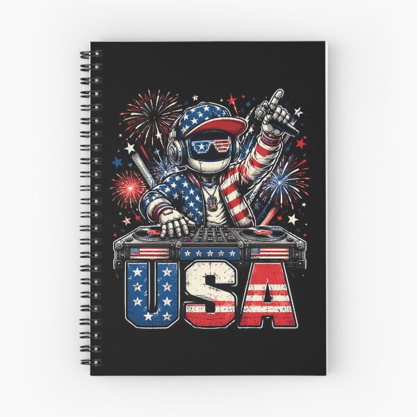 Item preview, USA Flag DJ Robot Mixing Music for Independence Day Party designed and sold by OlakunleOloroz.