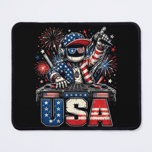 Item preview, USA Flag DJ Robot Mixing Music for Independence Day Party designed and sold by OlakunleOloroz.