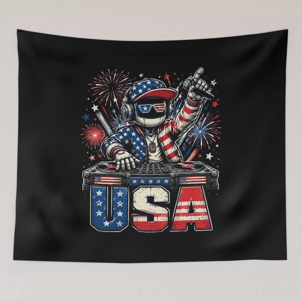Item preview, USA Flag DJ Robot Mixing Music for Independence Day Party designed and sold by OlakunleOloroz.