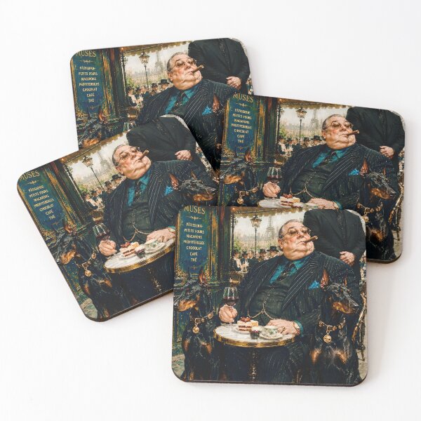 Item preview, The Parisian Godfather – Luxury Café Portrait with Dobermans | Vintage Editorial Art designed and sold by Vibranta Studio.