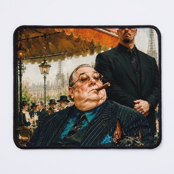 Item preview, The Parisian Godfather – Luxury Café Portrait with Dobermans | Vintage Editorial Art designed and sold by Vibranta Studio.