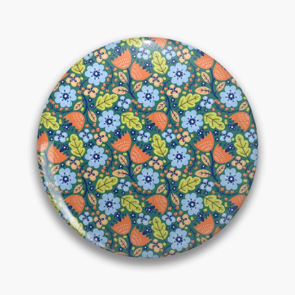 Item preview, Bold Folk Floral Pattern Orange Tulip Blue Flowers Green designed and sold by Zaya_art.