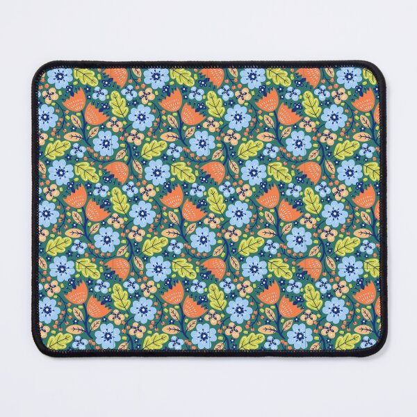 Item preview, Bold Folk Floral Pattern Orange Tulip Blue Flowers Green designed and sold by Zaya_art.