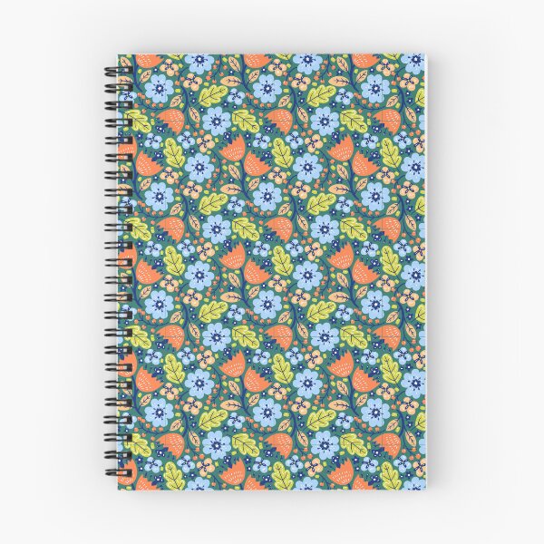 Item preview, Bold Folk Floral Pattern Orange Tulip Blue Flowers Green designed and sold by Zaya_art.