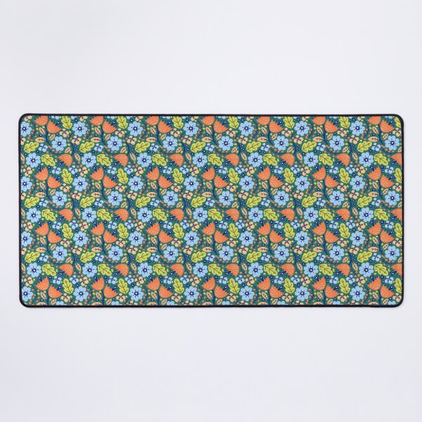 Item preview, Bold Folk Floral Pattern Orange Tulip Blue Flowers Green designed and sold by Zaya_art.