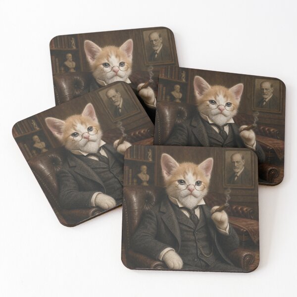 Item preview, Psychoanalyst Cat Portrait — Vintage Therapist Kitty in Study designed and sold by the-cute-nerd.