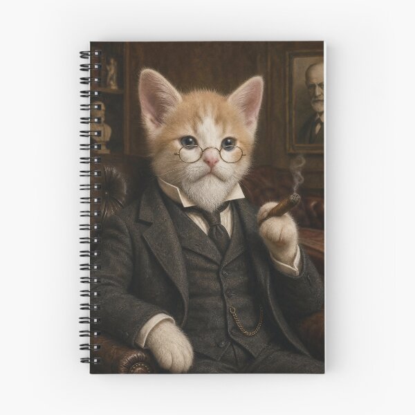 Item preview, Psychoanalyst Cat Portrait — Vintage Therapist Kitty in Study designed and sold by the-cute-nerd.