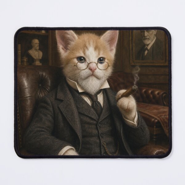 Item preview, Psychoanalyst Cat Portrait — Vintage Therapist Kitty in Study designed and sold by the-cute-nerd.
