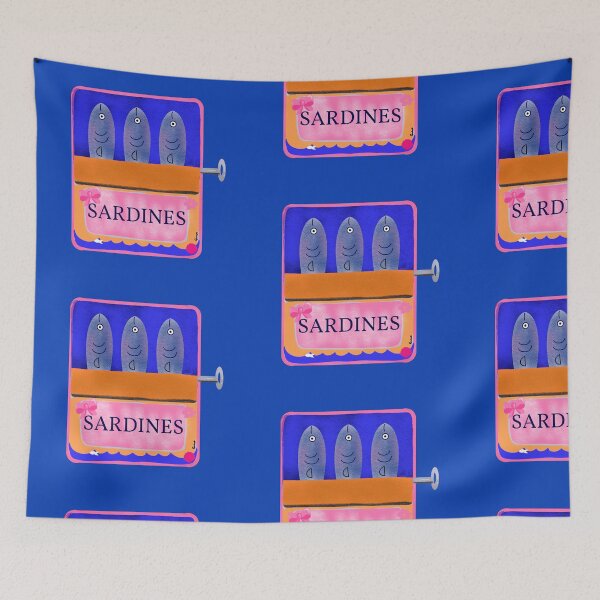 Item preview, Cute vintage Style Sardines in a Tin Box on blue background designed and sold by giulyz.