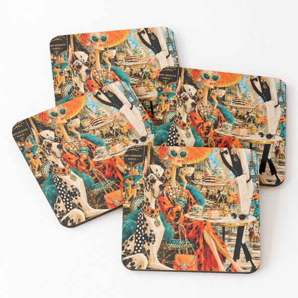 Item preview, Madame Élégance – Glamorous Paris Café Lady with Great Dane | Editorial Fashion Art designed and sold by Vibranta Studio.