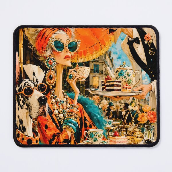 Item preview, Madame Élégance – Glamorous Paris Café Lady with Great Dane | Editorial Fashion Art designed and sold by Vibranta Studio.