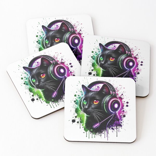 Item preview, Gaming Black Cat Neon Headset Art, RGB Gamer Cat, Cute Cyberpunk Cat Illustration, Esports Gaming Gift designed and sold by gkhanco.