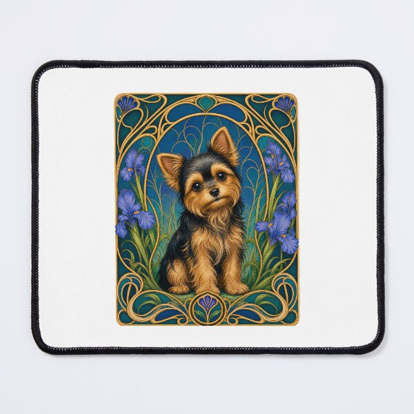 Item preview, Cute Yorkie Dog Art Nouveau Iris Floral Puppy designed and sold by AntiqueImages.
