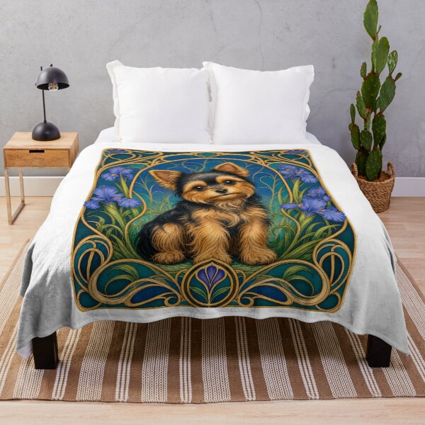 Item preview, Cute Yorkie Dog Art Nouveau Iris Floral Puppy designed and sold by AntiqueImages.