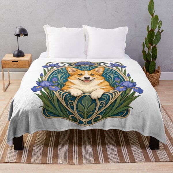 Item preview, Happy Corgi Art Nouveau Floral designed and sold by AntiqueImages.