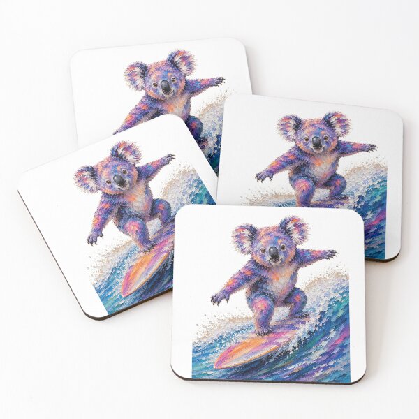 Item preview, Cute Colorful Surfing Koala – Modern Palette Knife Animal Painting designed and sold by SLGA-Designs.