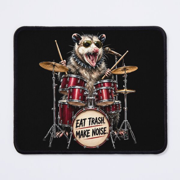 Item preview, Funny Opossum Drummer Shirt – Eat Trash Make Noise Punk Rock Possum designed and sold by thoughtswear.