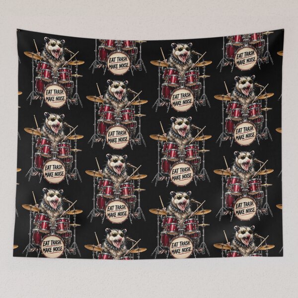 Item preview, Funny Opossum Drummer Shirt – Eat Trash Make Noise Punk Rock Possum designed and sold by thoughtswear.