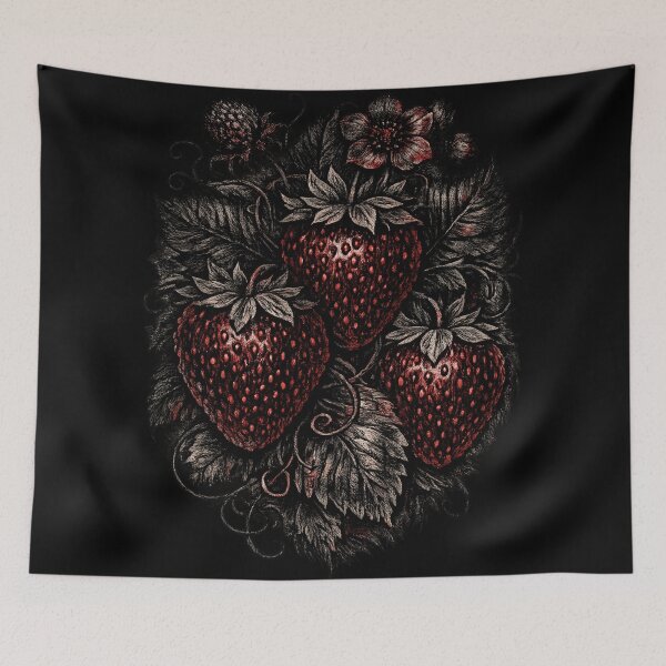 Artikelvorschau, Gothic Dark Botanical Strawberry – Dark Academia Nature Gravurkunst | Geschenk für Liebhaber dunkler Ästhetik entworfen und verkauft von irfanshikh.