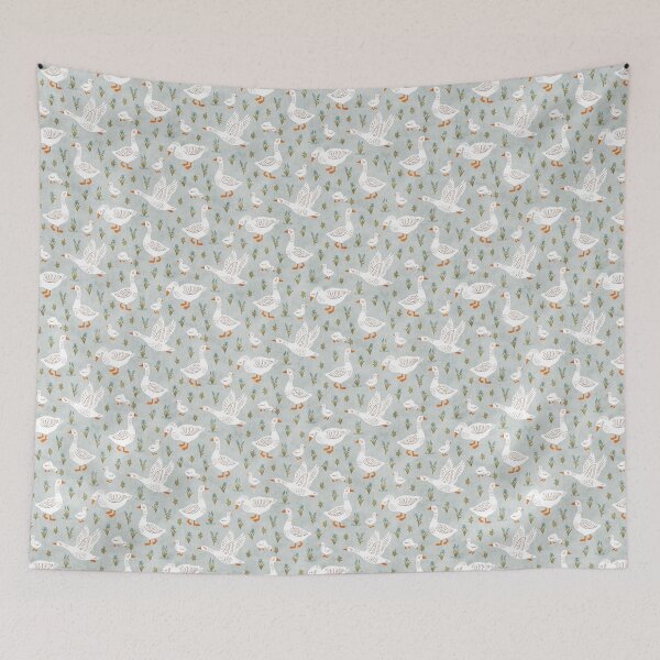 Item preview, Nursery Cute Whimsical Country Farm Geese and Goslings in Pastel Aqua designed and sold by EliveraDesigns.