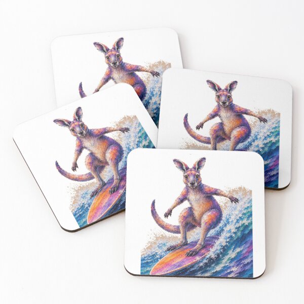 Item preview, Cute Colorful Surfing Kangaroo – Modern Palette Knife Animal Painting designed and sold by SLGA-Designs.
