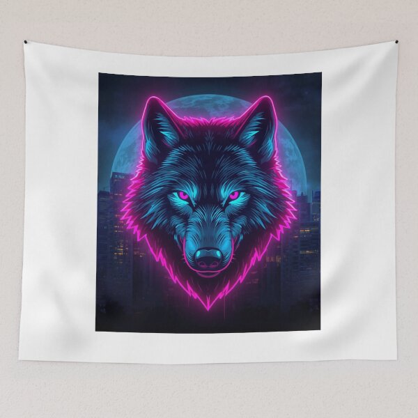 Item preview, Neon Wolf Cyberpunk Synthwave Design designed and sold by BalkanDesigns09.
