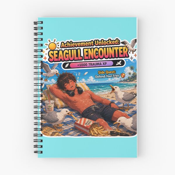 Item preview, Achievement Unlocked Seagull Encounter – Anime Gamer Napping While Seagulls Steal Beach Fries designed and sold by DailyStruggleCo.