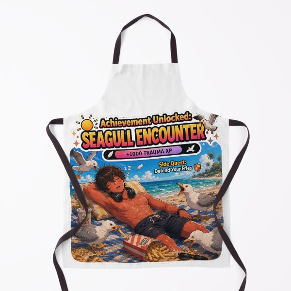 Item preview, Achievement Unlocked Seagull Encounter – Anime Gamer Napping While Seagulls Steal Beach Fries designed and sold by DailyStruggleCo.