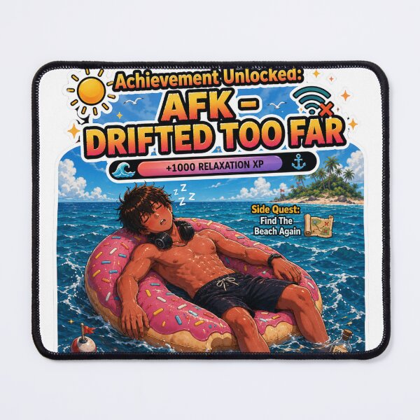 Item preview, Achievement Unlocked AFK Drifted Too Far – Anime Gamer Asleep on Donut Float designed and sold by DailyStruggleCo.