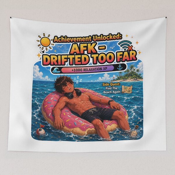 Item preview, Achievement Unlocked AFK Drifted Too Far – Anime Gamer Asleep on Donut Float designed and sold by DailyStruggleCo.
