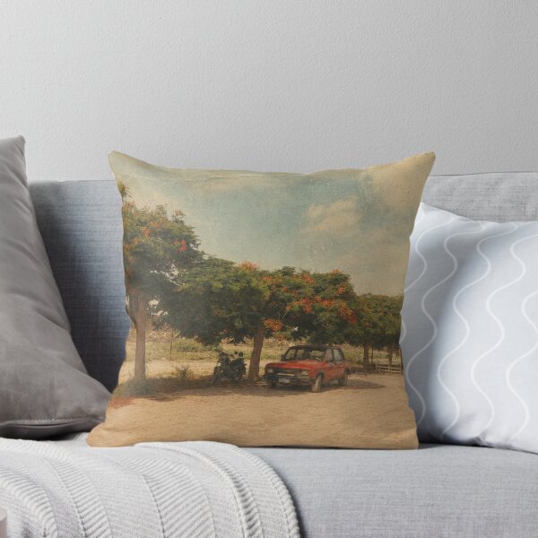 Item preview, ​Vintage Red Car Under Blooming Trees designed and sold by LaylaArtStudio.