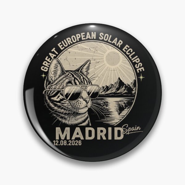 Item preview, Great European Solar Eclipse 2026 Madrid Spain Cat Lover Retro Astronomy designed and sold by ArtByKatti.