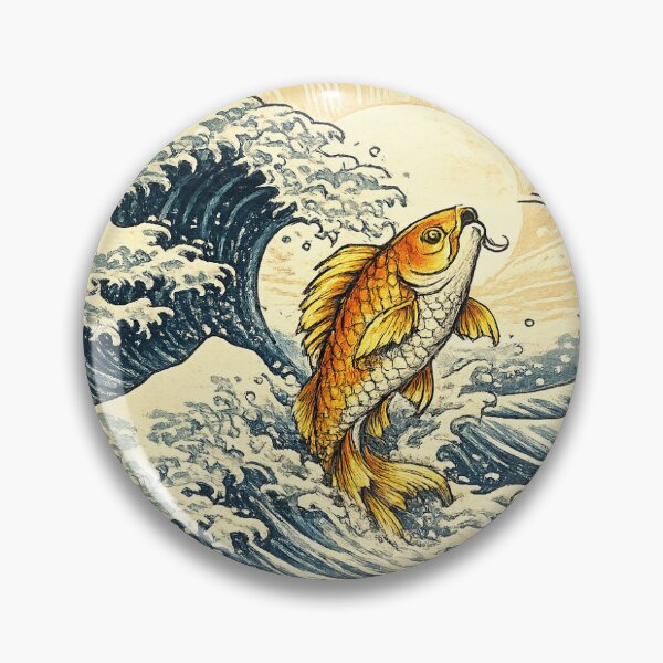 Item preview, Japanese Koi Fish Ukiyo-e | Golden Carp and Great Wave Art designed and sold by Ukiyo Spirit Studio.