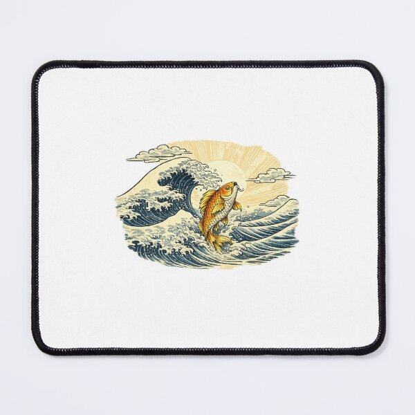 Item preview, Japanese Koi Fish Ukiyo-e | Golden Carp and Great Wave Art designed and sold by Ukiyo Spirit Studio.