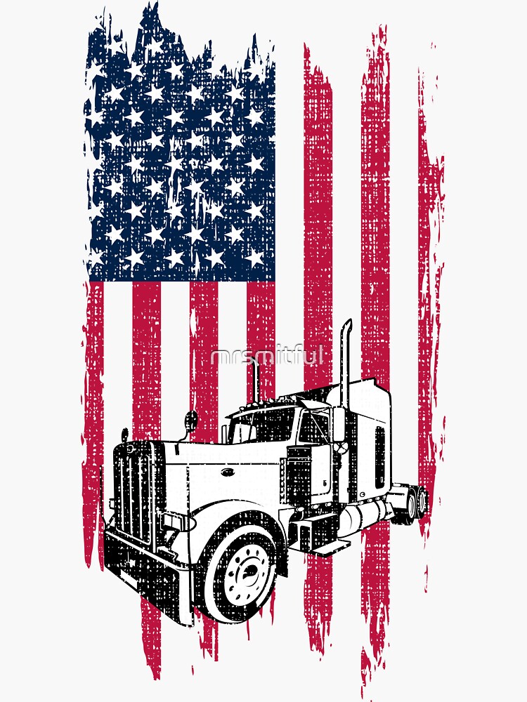 Truck Driver American USA Flag Patriotic Trucker Sticker