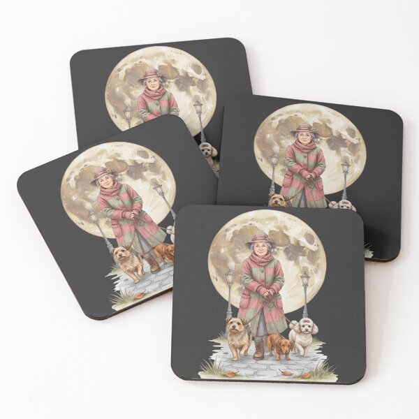 Item preview, Old Woman Walking Her Dogs at Night designed and sold by ArcticFoxStudio.