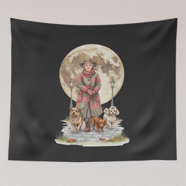 Item preview, Old Woman Walking Her Dogs at Night designed and sold by ArcticFoxStudio.