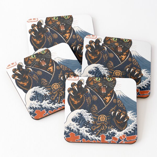 Item preview, Cattojira Rising — Tortoiseshell Cat Kaiju Ukiyo-e | Giant Cat designed and sold by Martin's_Design.