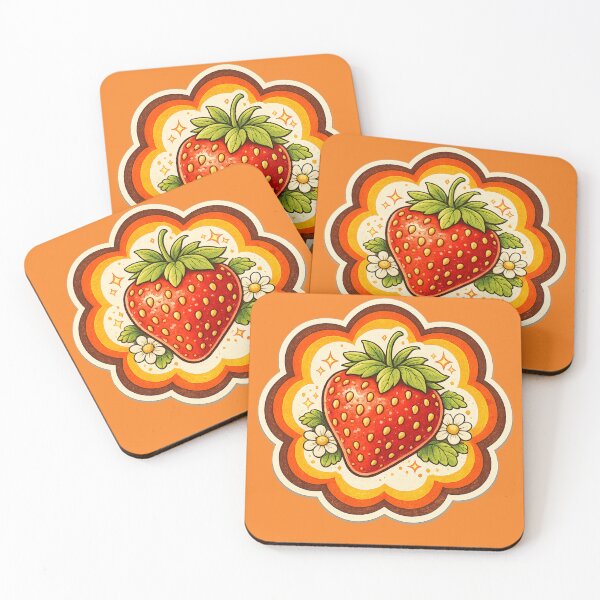Item preview, Retro 70s Groovy Strawberry Flower Frame – Vintage Bohemian Fruit Art | Retro Strawberry Gift designed and sold by irfanshikh.