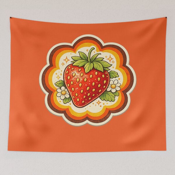 Item preview, Retro 70s Groovy Strawberry Flower Frame – Vintage Bohemian Fruit Art | Retro Strawberry Gift designed and sold by irfanshikh.