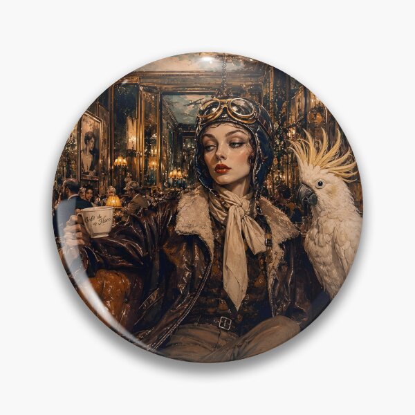 Item preview, The Aviatrix's Café – Vintage Pilot with White Parrot | Art Deco Editorial Illustration designed and sold by Vibranta Studio.
